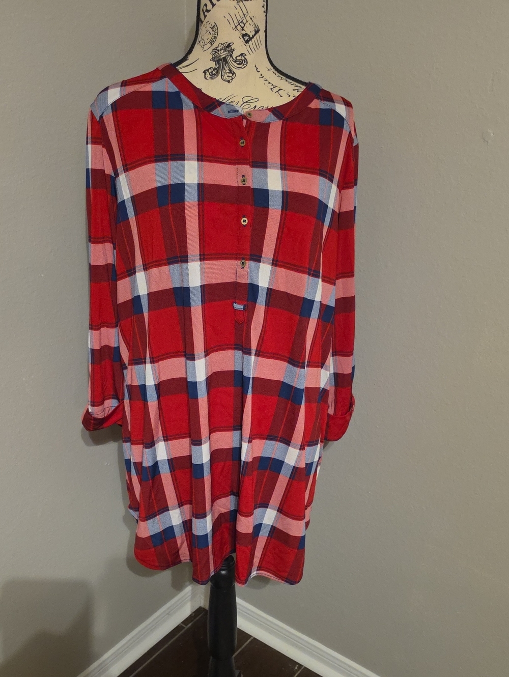 Women'a Nygard Red Plaid Button-Front Dress Plus Size 1X